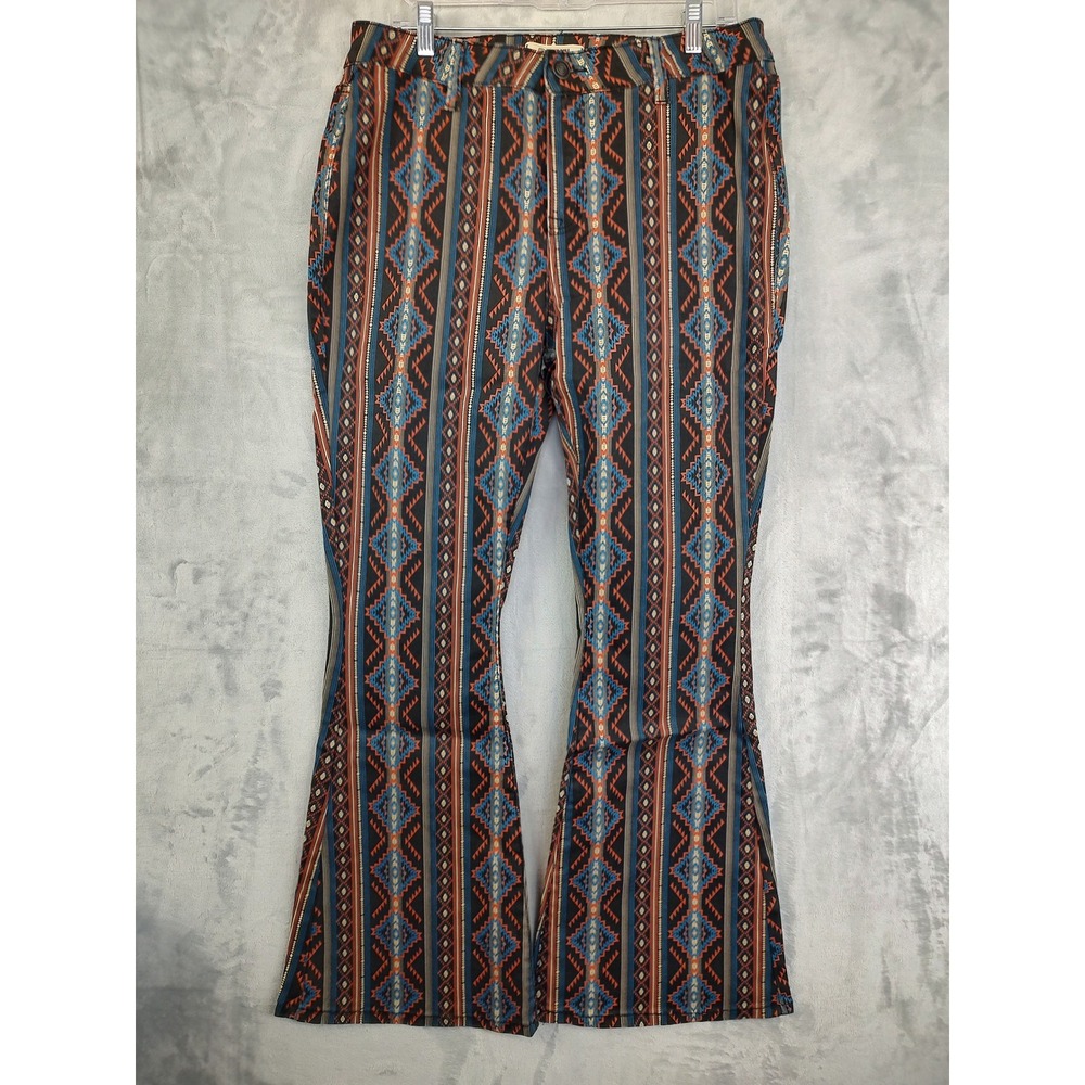 Rock & Roll Denim Women's 34x32 High Rise Button Flare Jeans Southwest Pattern - Picture 2 of 8